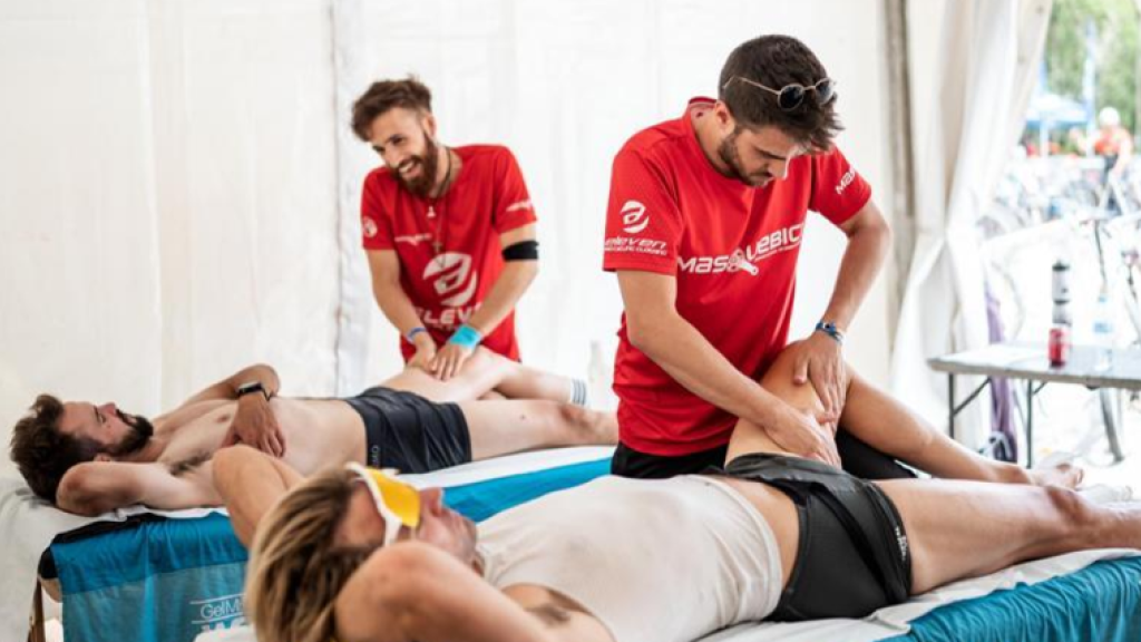 People massaging riders