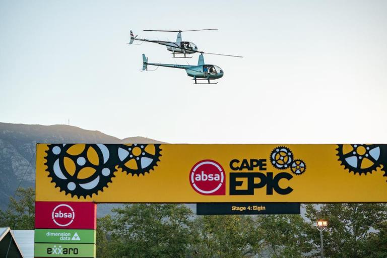 The helicopters circle the Oak Valley Estate race village