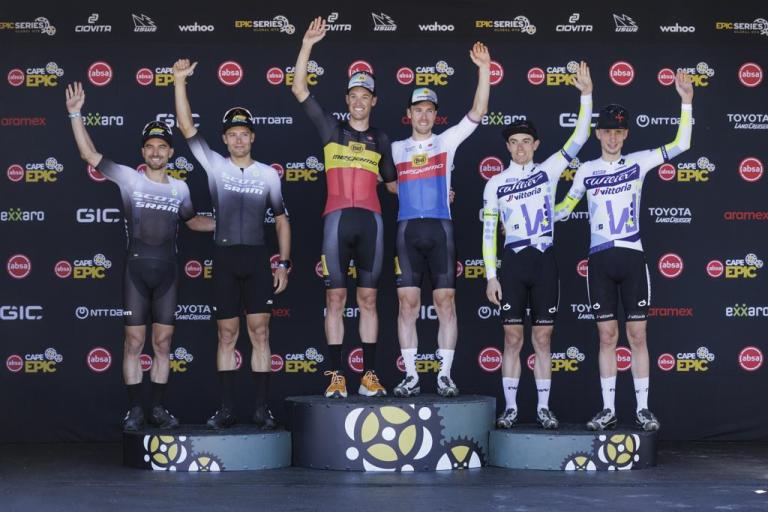 Wout with his partner Martin on the podium after stage 2 