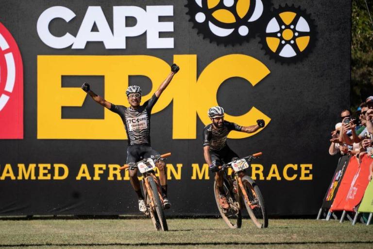 The Dark Horse Italians rounding the final corner of the Absa Cape Epic 