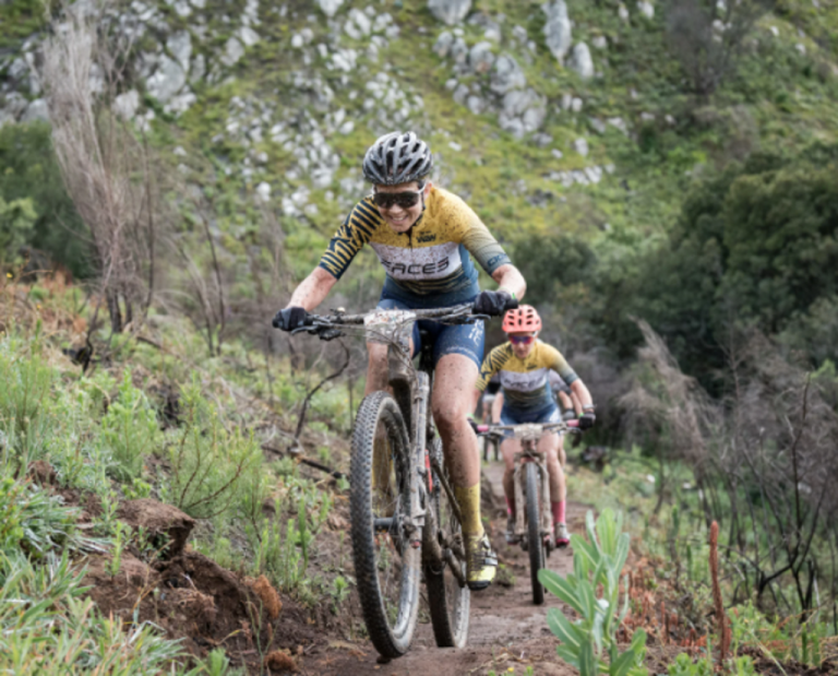 Two bikers in the forest