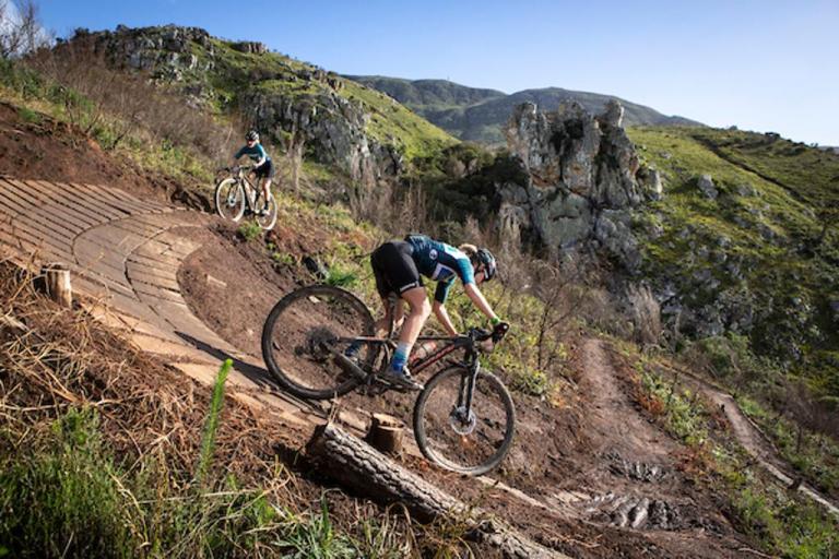 Courteney Webb using her mtb skills to build an unassailable lead in the 2019 FNB Wines2Whale Pinotage. Image by Nick Muzik