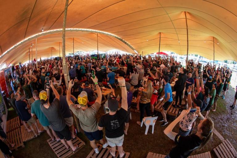 The Race Village erupts as the Springboks secure the Rugby World Cup title. Image by Nick Muzik