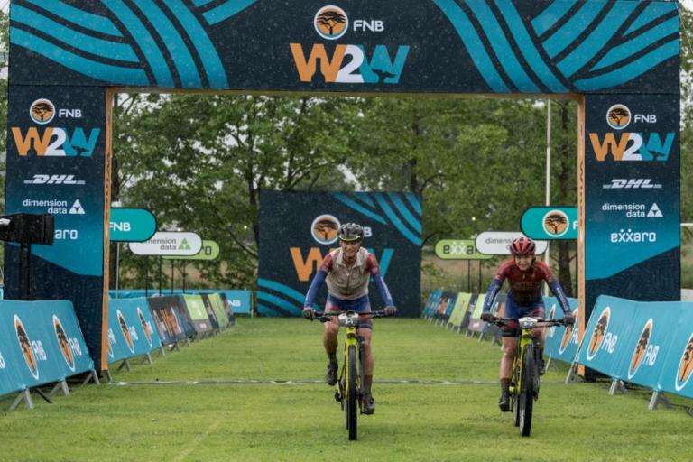 Amy Beth McDougall and Robyn de Groot from team dormakaba during the 2019 FNB Wine2Whales Chardonnay 3 day mountain bike event Stage 1 from Lourensford to Oak Valley. Image by Xavier Briel