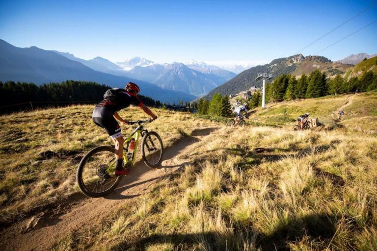 Riders during Stage 2 of the 2018 Perskindol Swiss Epic held from Bettmeralp to Grächen, Valais, Switzerland on 12 September 2018. Photo by Nick Muzik