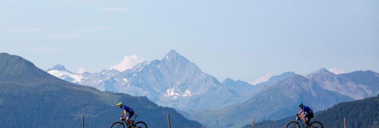 Two bikers against the Alps