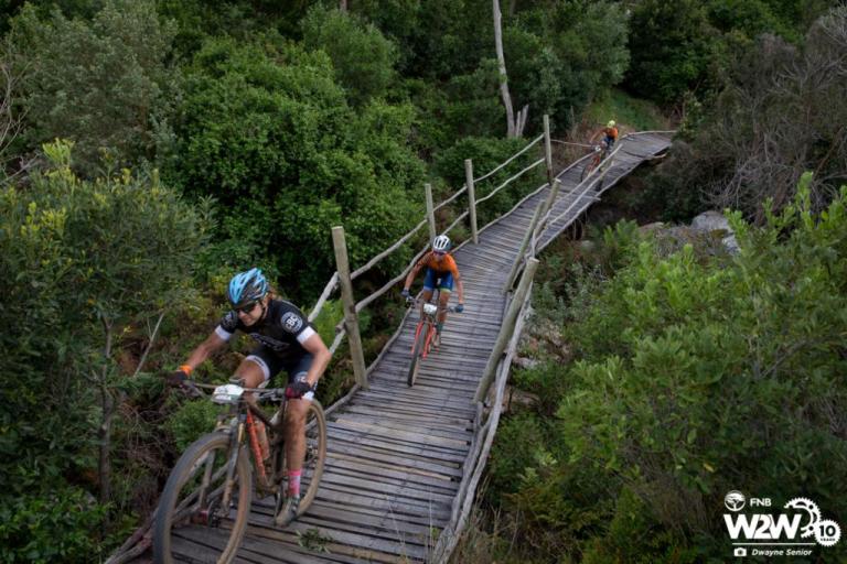 Jennie Stenerhag crosses the famed FNB W2W bridges. Photo: Dwayne Senior