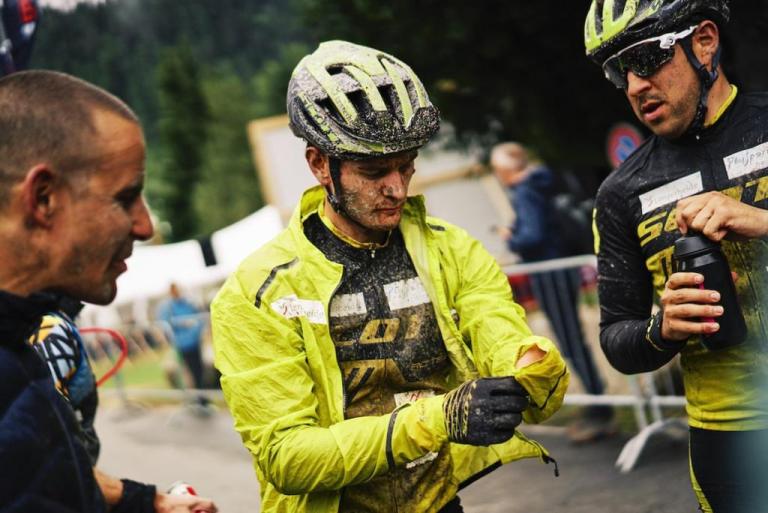 Luca Tavasci at the finish line in St. Moritz, during Stage 1 of the 2019 Swiss Epic from Davos to St. Moritz, Graubünden, Switzerland on 20 August 2019. Photo by Michael Chiaretta.
