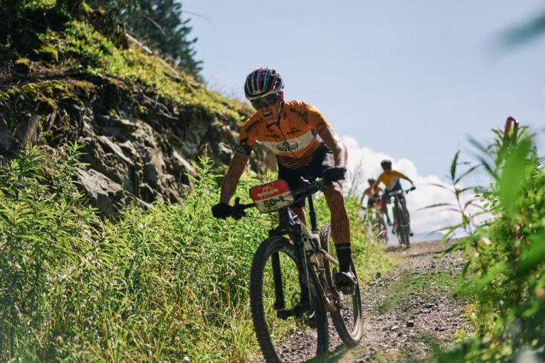Close up of Luthi heading down a hill