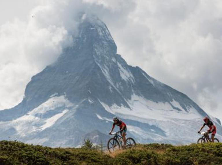 Mountain shot with 2 bikers