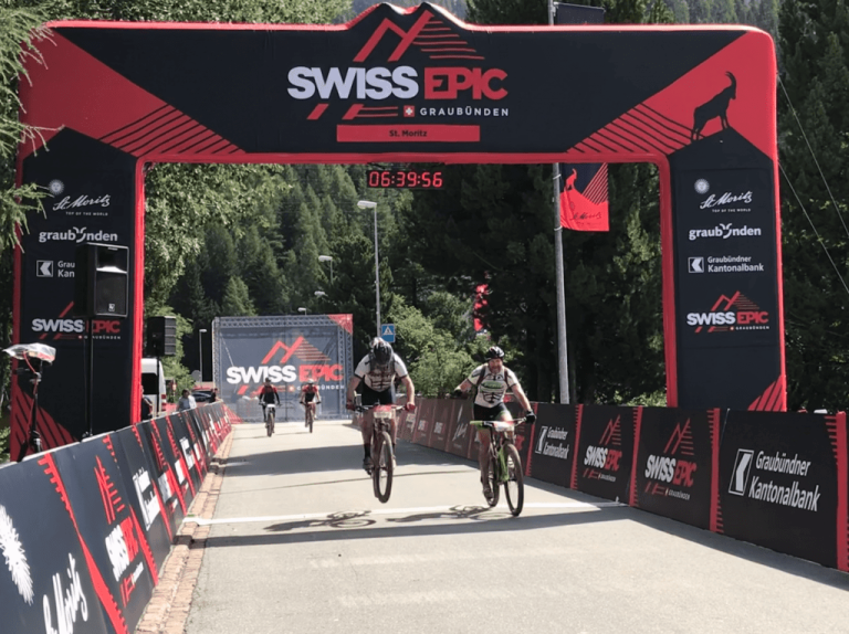 Wylie and Wille the Unlikely LEgends crossing the Swiss Epic finish line