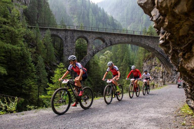 Alice PIRARD(42-1) Stefanie DOHRN(42-2) Ariane LÜTHI(43-1) and Samara SHEPPARD(43-2) during Stage 5 of the 2019 Swiss Epic from Lenzerheide to Davos, Graubünden, Switzerland on 24 August 2019