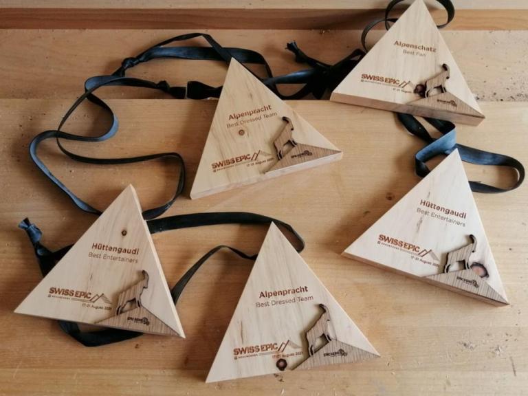Wooden triangle trophies for the Swiss Epic