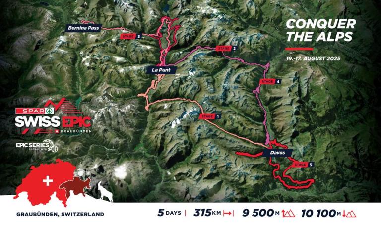 Overview map of the Route at the Swiss Epic 2025