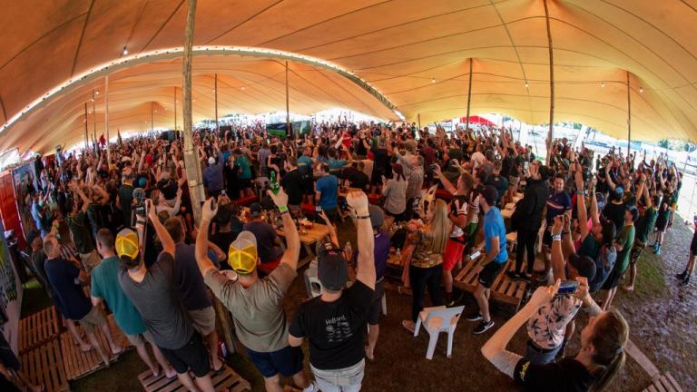 The Race Village erupts as the Springboks secure the Rugby World Cup title. Image by Nick Muzik [FNB Wines2Whales]