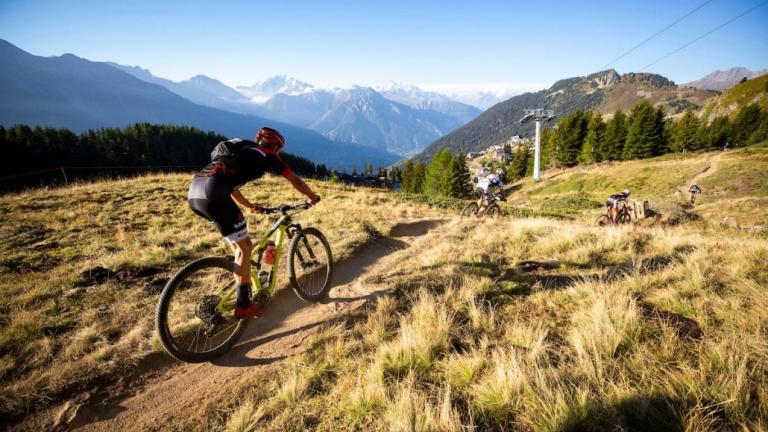 Riders during Stage 2 of the 2018 Perskindol Swiss Epic held from Bettmeralp to Grächen, Valais, Switzerland on 12 September 2018. Photo by Nick Muzik [Swiss Epic]