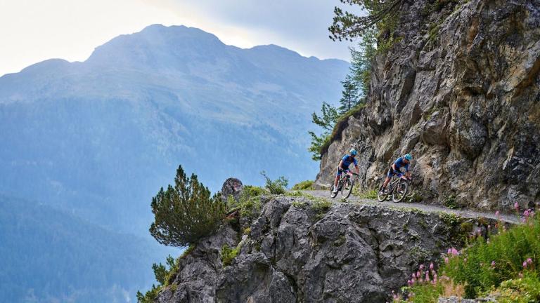 Two bikers heading on a steep mountain [Swiss Epic]