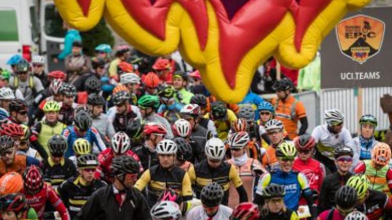 Many bikers in rain [Swiss Epic]