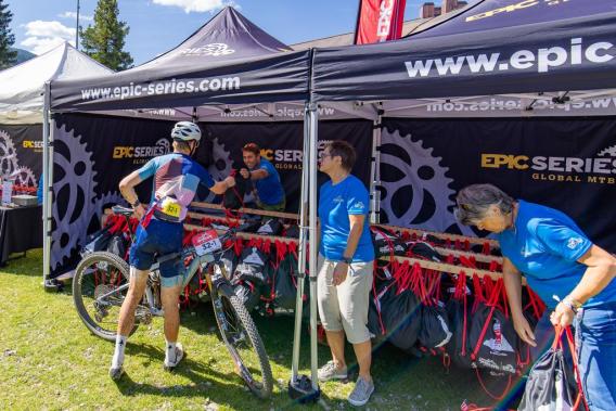 Volunteers helping with the riders at Swiss Epic