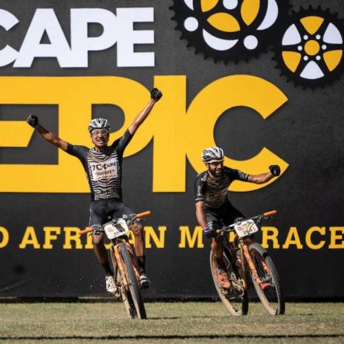The Dark Horse Italians rounding the final corner of the Cape Epic [Absa Cape Epic]