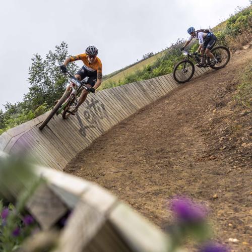 Candice Lill in action on the Lefty berm during Stage 2 of the FNB Wines2Whales Chardonnay Race. Photo by Max Sullivan / Wines2Whales.
