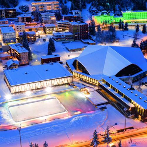 Overhead shot of Graubunden and an ice skating rink [Swiss Epic]