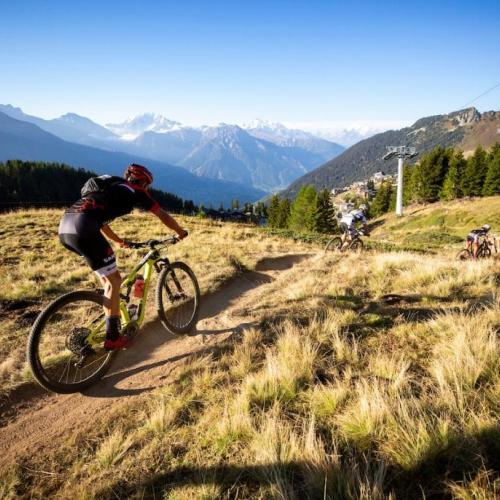 Riders during Stage 2 of the 2018 Perskindol Swiss Epic held from Bettmeralp to Grächen, Valais, Switzerland on 12 September 2018. Photo by Nick Muzik [Swiss Epic]