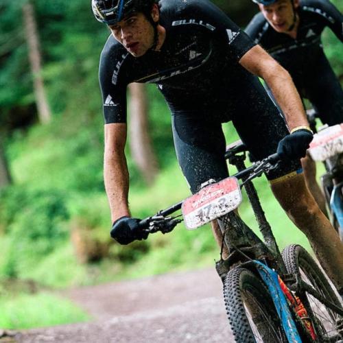 Close up of Team Bulls heading through a path [Andorra MTB Classic-Pyrenees]