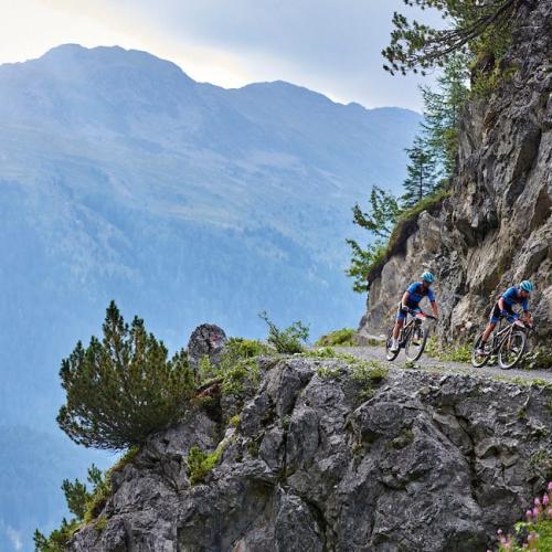 Two bikers heading on a steep mountain [Swiss Epic]