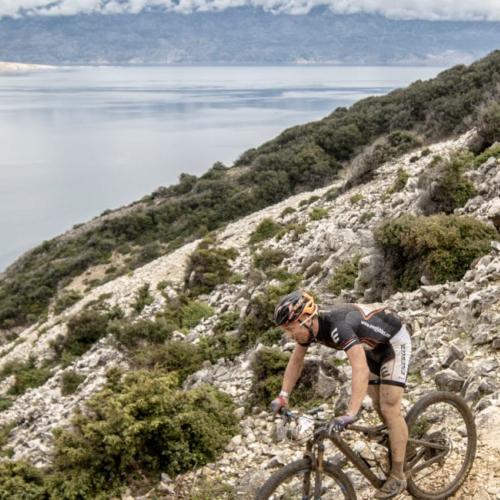 Two bikers on a mountain path with a lake in the background [Epic Series]