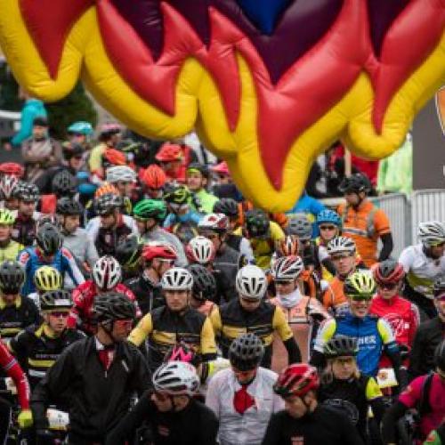Many bikers in rain [Swiss Epic]