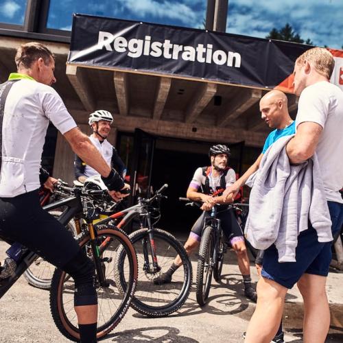 Bikers talking in a circle [Swiss Epic]